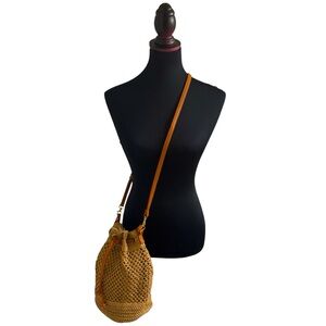 New Tan Woven Bucket Bag